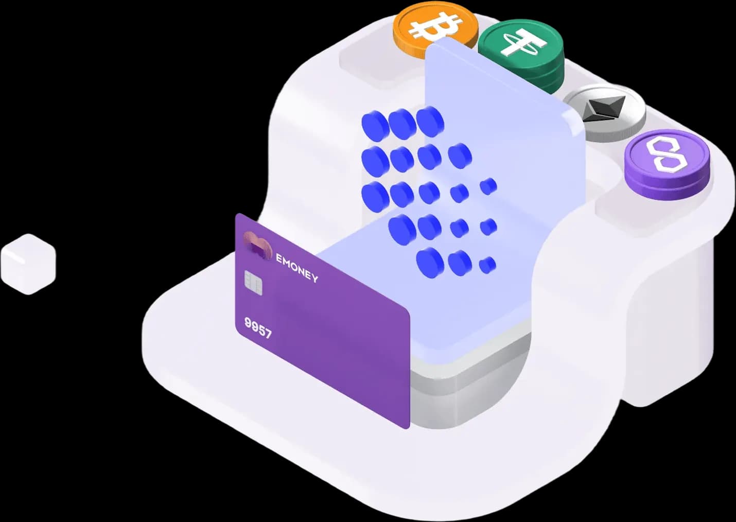 MyCoins crypto trading app and card illustration